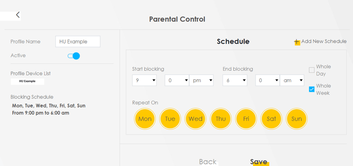 Parental Control Schedule